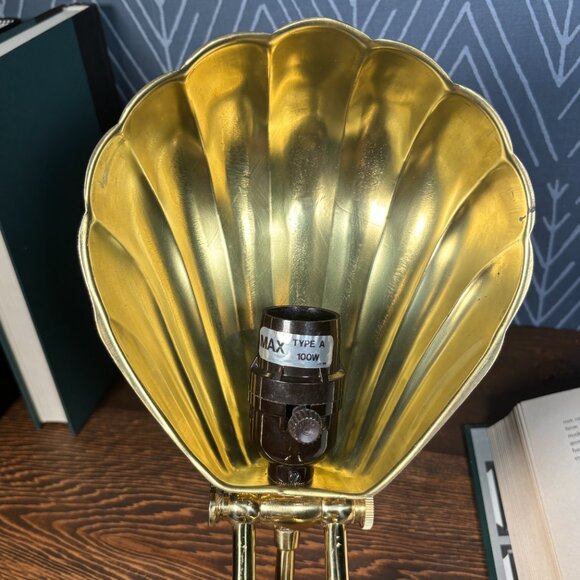 Vintage Brass Shell Desk Lamp Adjustable Reading Light with Scalloped Shade - Picture 14 of 16